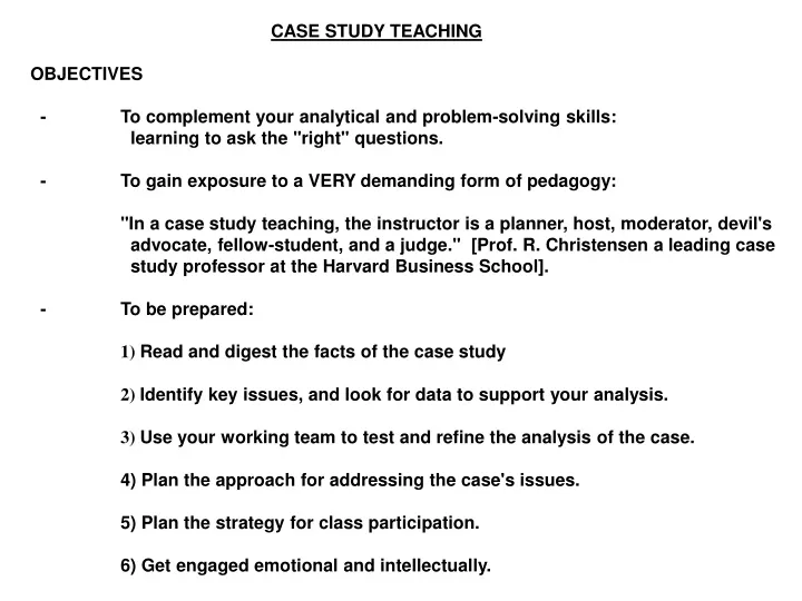 specific objectives in case study