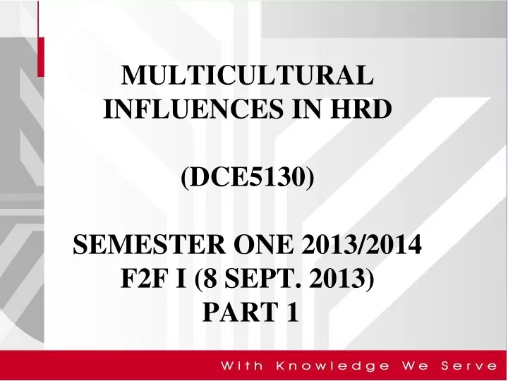 multicultural influences in hrd dce5130 semester one 2013 2014 f2f i 8 sept 2013 part 1