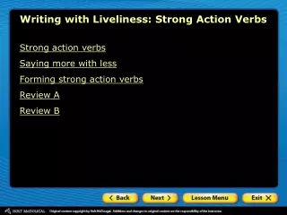Writing with Liveliness: Strong Action Verbs