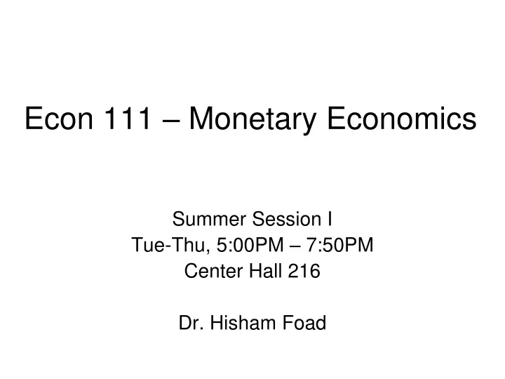 econ 111 monetary economics