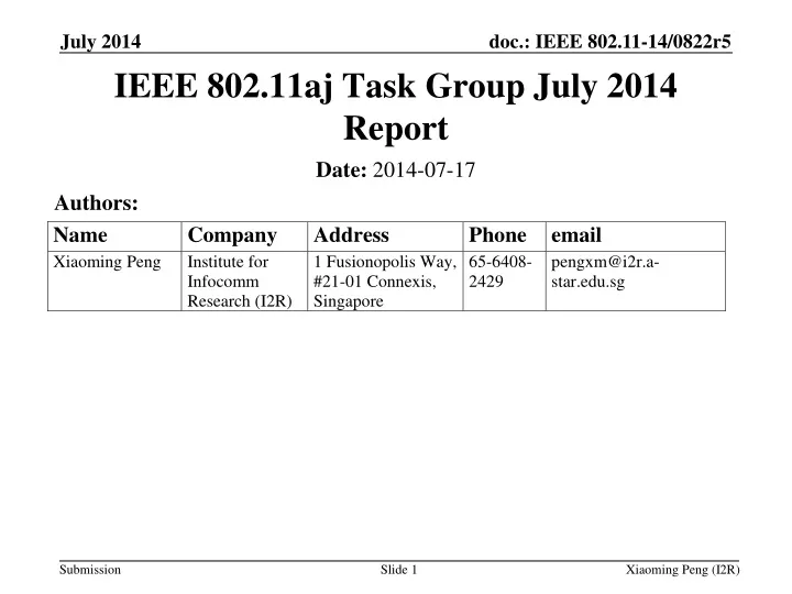 ieee 802 11aj task group july 2014 report