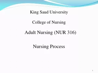 King Saud University College of Nursing Adult Nursing (NUR 316) Nursing Process