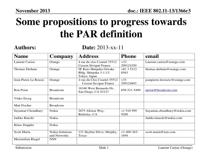 some propositions to progress towards the par definition