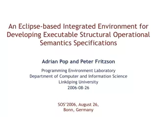 Adrian Pop and Peter Fritzson Programming Environment Laboratory