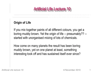 Artificial Life Lecture 10