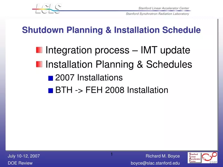 shutdown planning installation schedule