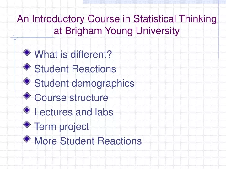 an introductory course in statistical thinking at brigham young university