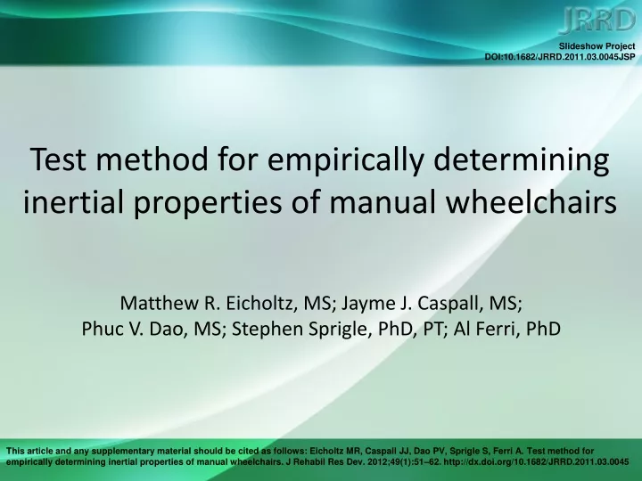 test method for empirically determining inertial properties of manual wheelchairs