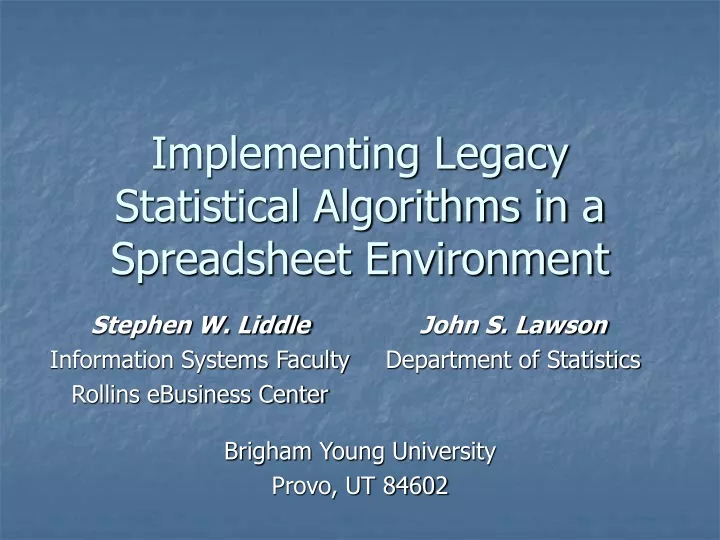 implementing legacy statistical algorithms in a spreadsheet environment
