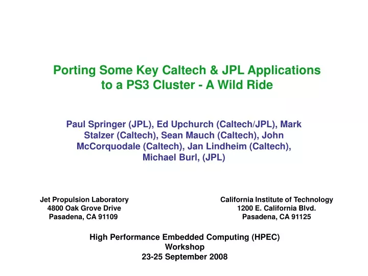 porting some key caltech jpl applications to a ps3 cluster a wild ride