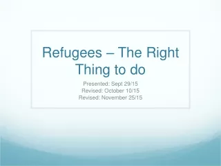 Refugees – The Right Thing to do