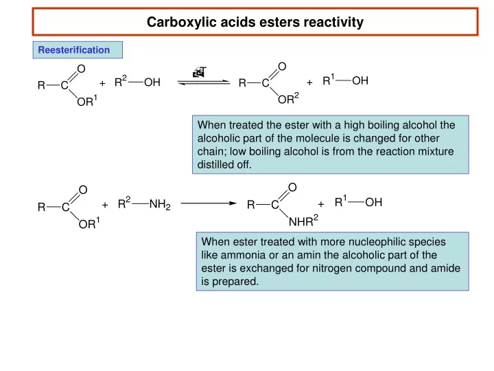 carboxylic acids esters reactivity