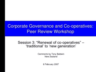 Corporate Governance and Co-operatives:   Peer Review Workshop