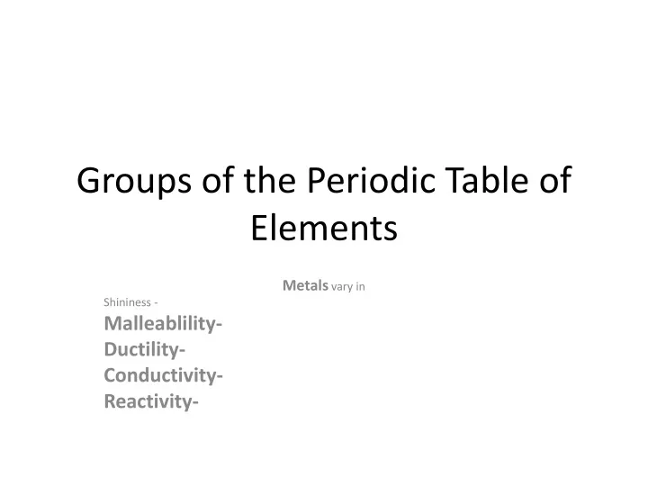 groups of the periodic table of elements