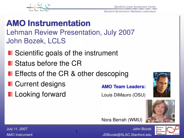 amo instrumentation lehman review presentation july 2007 john bozek lcls