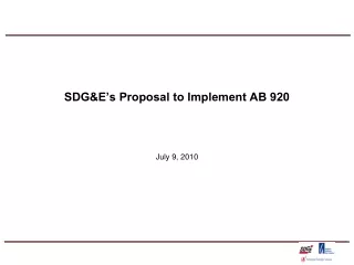 SDG&amp;E’s Proposal to Implement AB 920