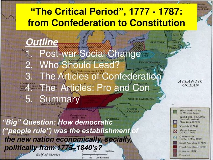 the critical period 1777 1787 from confederation to constitution