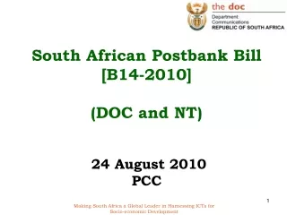 South African Postbank Bill [B14-2010]  (DOC and NT)   24 August 2010 PCC