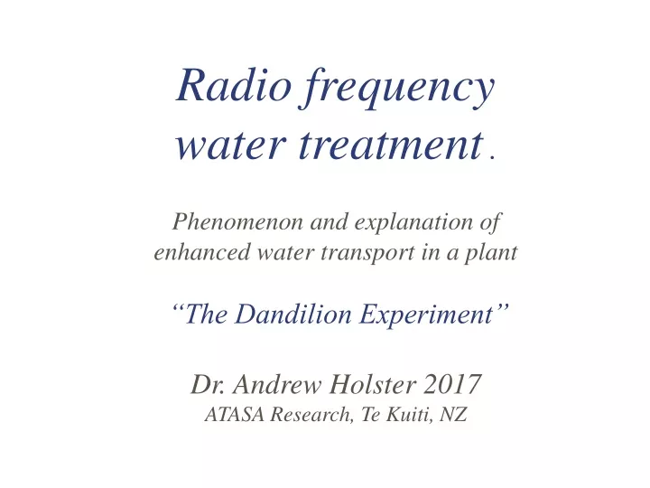 radio frequency water treatment phenomenon