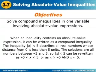Solve compound inequalities in one variable involving absolute-value expressions.