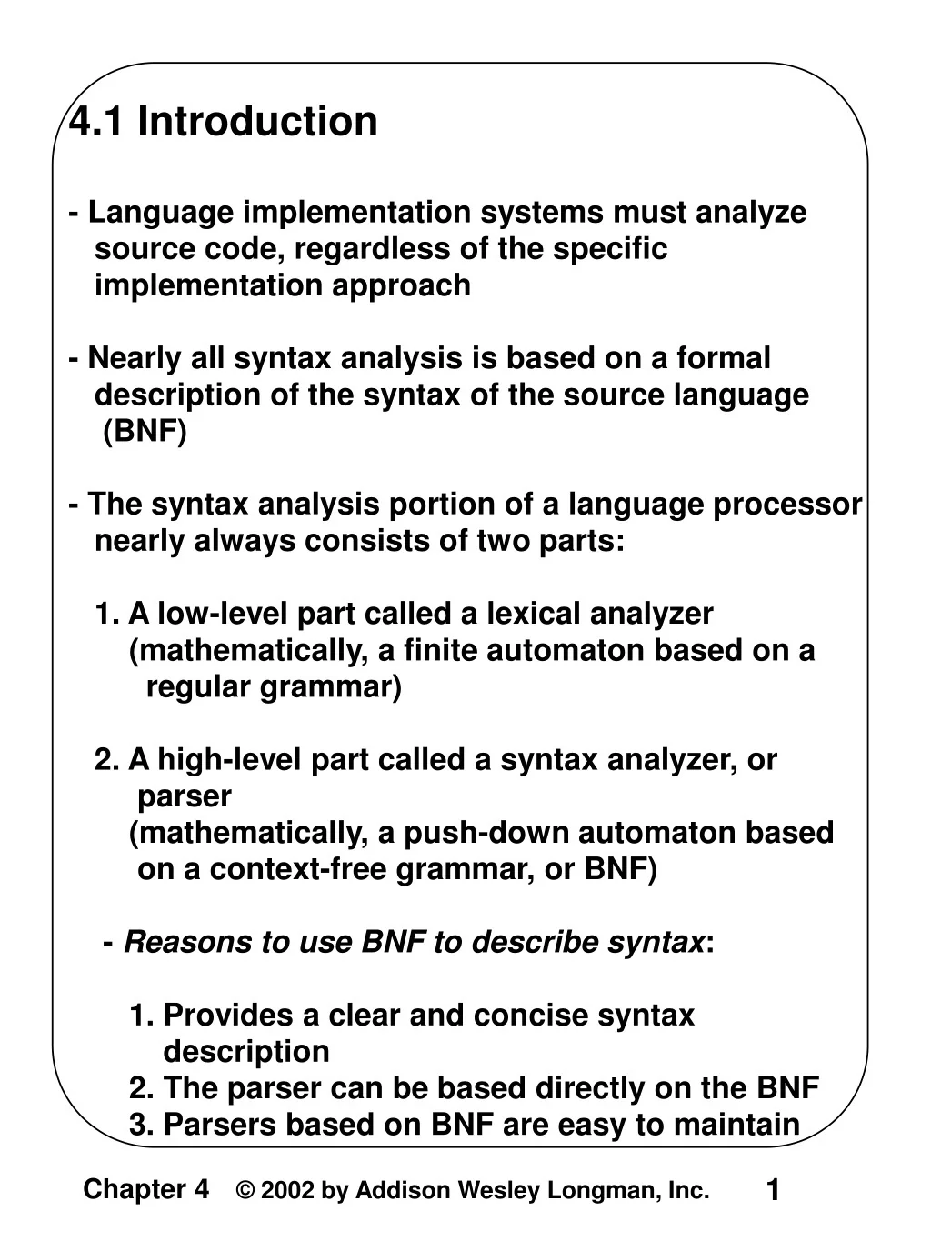 PPT - Language Implementation Systems: Syntax Analysis and Lexical ...