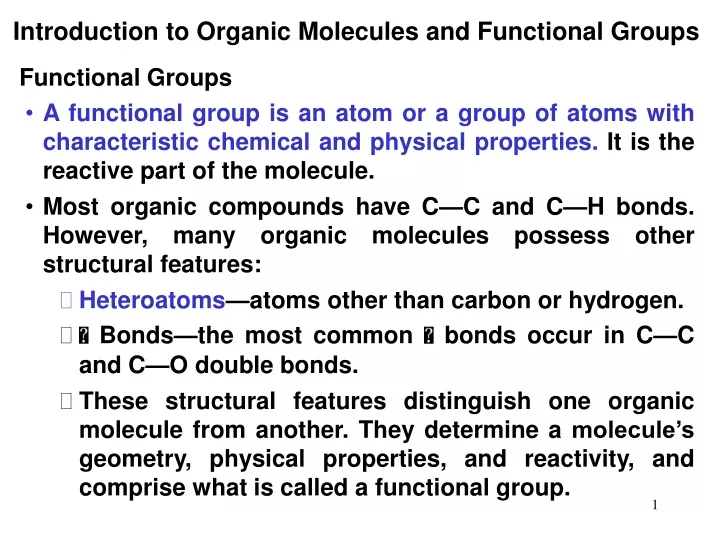 introduction to organic molecules and functional