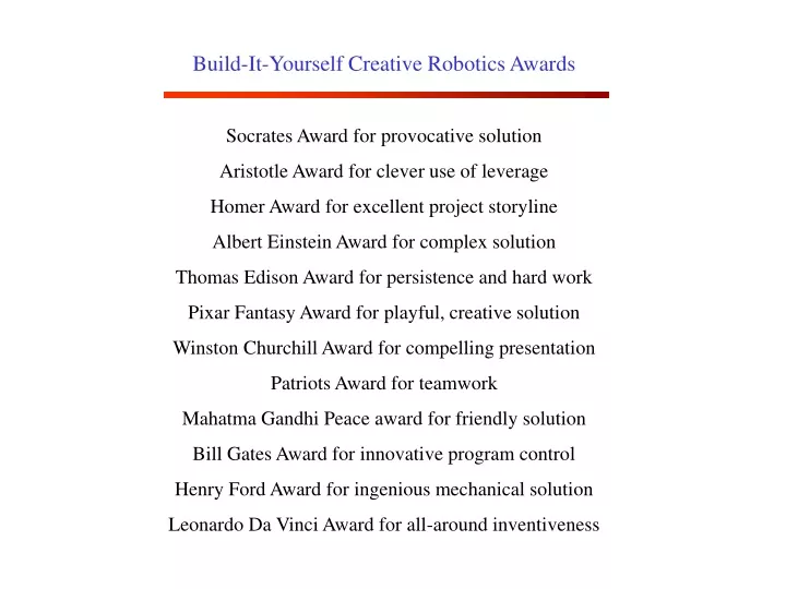 build it yourself creative robotics awards