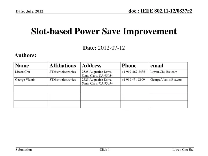 slot based power save improvement