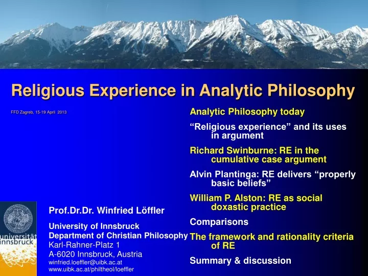religious experience in analytic philosophy ffd zagreb 15 19 april 2013