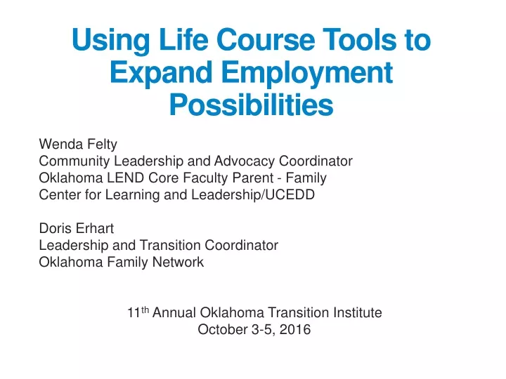 using life course tools to expand employment possibilities
