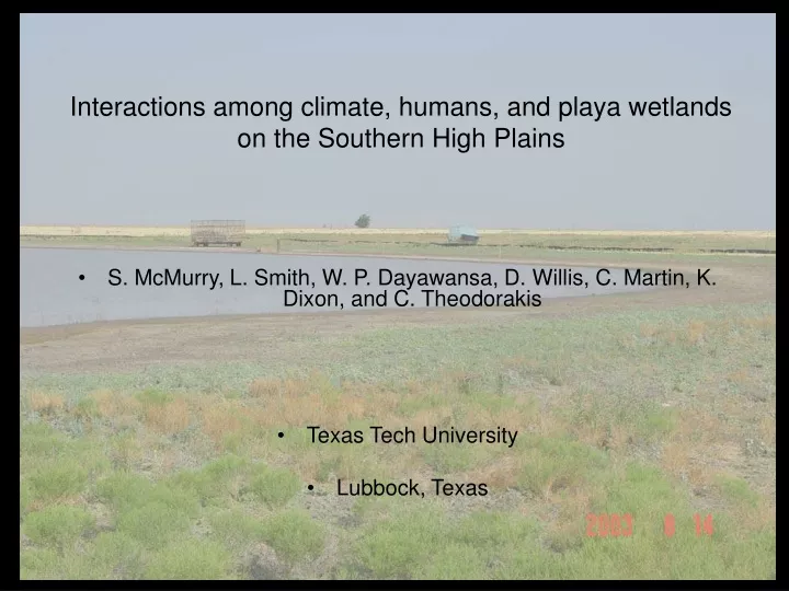 interactions among climate humans and playa wetlands on the southern high plains