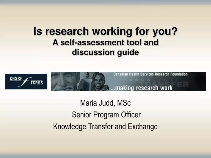 is research working for you a self assessment tool and discussion guide