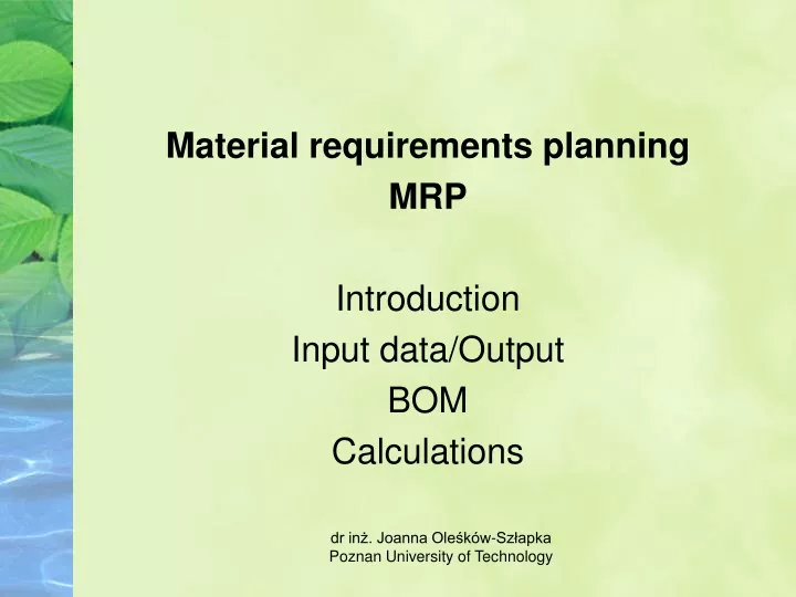 material requirements planning mrp introduction