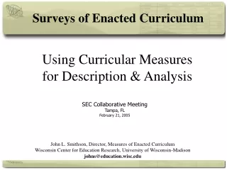 Using Curricular Measures for Description &amp; Analysis
