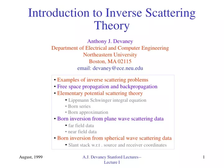introduction to inverse scattering theory