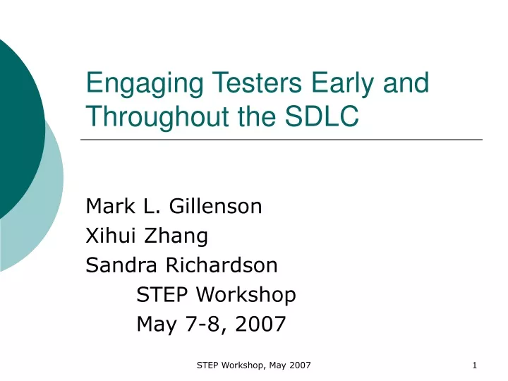 engaging testers early and throughout the sdlc