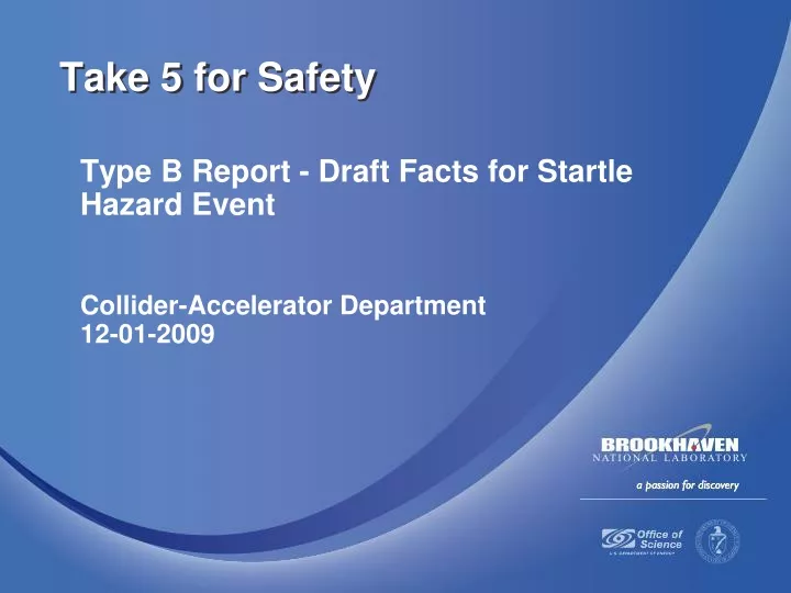 type b report draft facts for startle hazard event collider accelerator department 12 01 2009