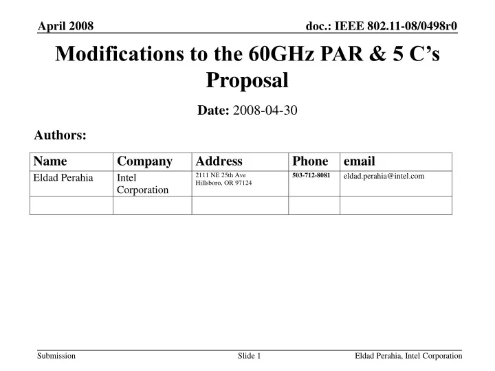 modifications to the 60ghz par 5 c s proposal