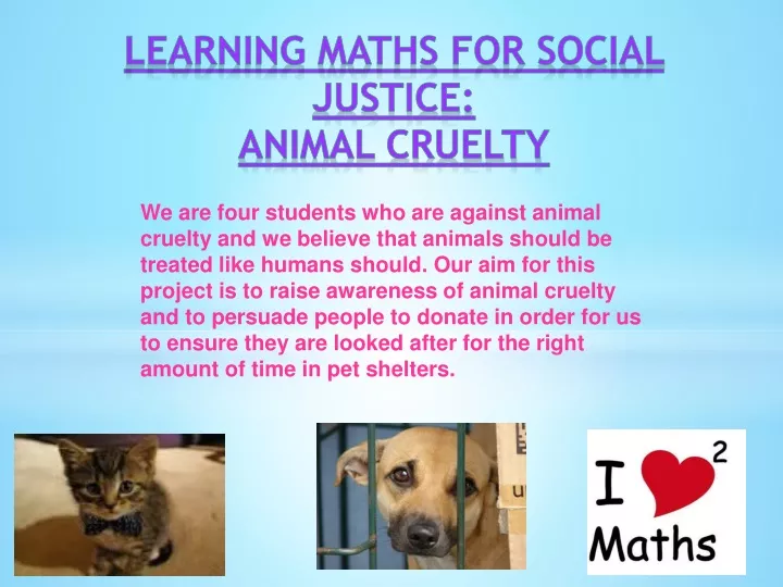 learning maths for social justice animal cruelty