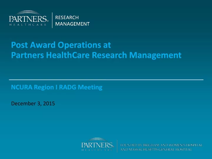 post award operations at partners healthcare