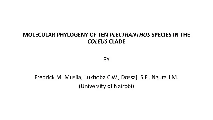 molecular phylogeny of ten plectranthus species