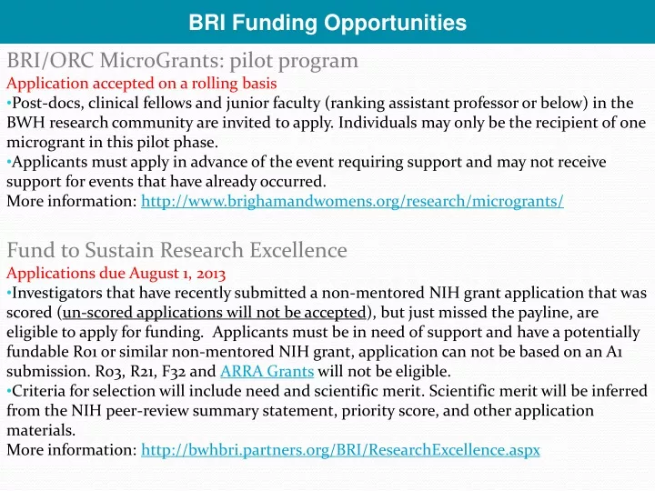 bri funding opportunities