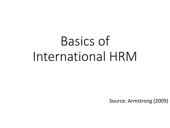 basics of international hrm