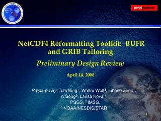 NetCDF4 Reformatting Toolkit:  BUFR and GRIB Tailoring Preliminary Design Review April 14, 2008