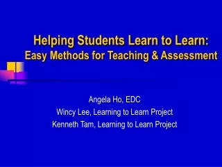 Helping Students Learn to Learn: Easy Methods for Teaching &amp; Assessment