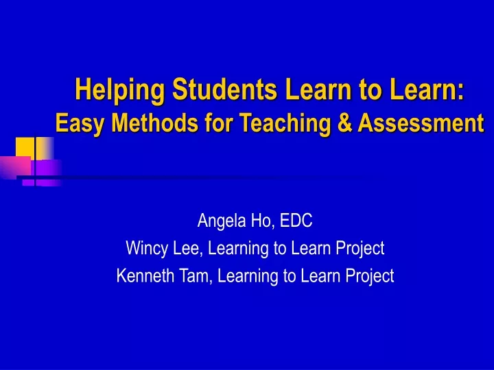 helping students learn to learn easy methods for teaching assessment
