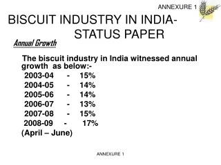 ANNEXURE 1 BISCUIT INDUSTRY IN INDIA-     			STATUS PAPER