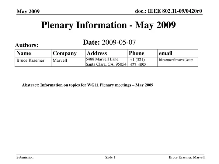 plenary information may 2009