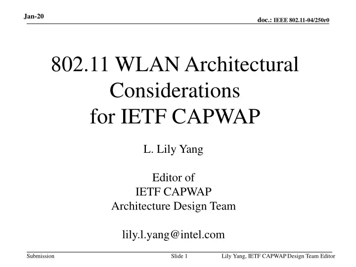802 11 wlan architectural considerations for ietf