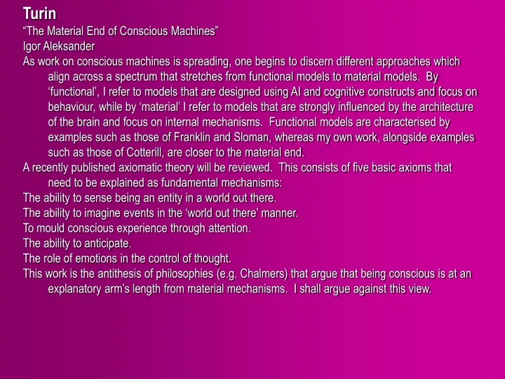 turin the material end of conscious machines igor